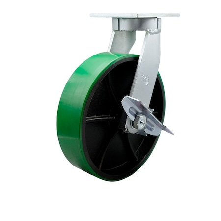 Service Caster 12'' Extra Heavy Duty Green Poly on Cast Iron Wheel Swivel Caster with Brake CRAN-SCC-KP92S1230-PUR-GB-SLB